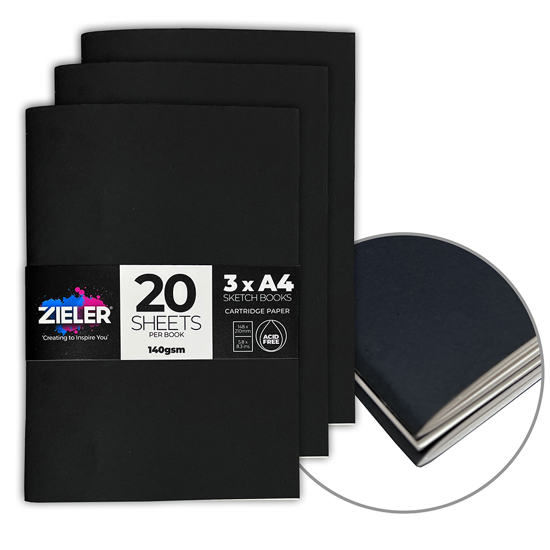 Zieler Soft-Cover Sketchbooks, A4. 3 stk.