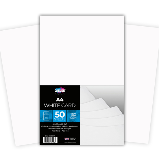 Zieler White Card, 160g, A4, 50 ark