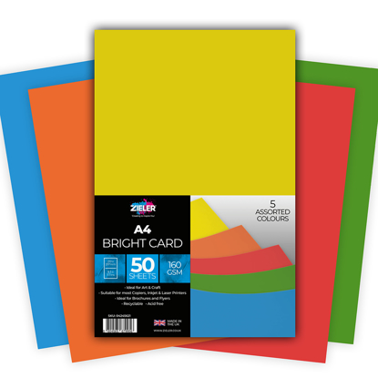 Zieler Assorted Bright Card, 160g, A4, 50 ark