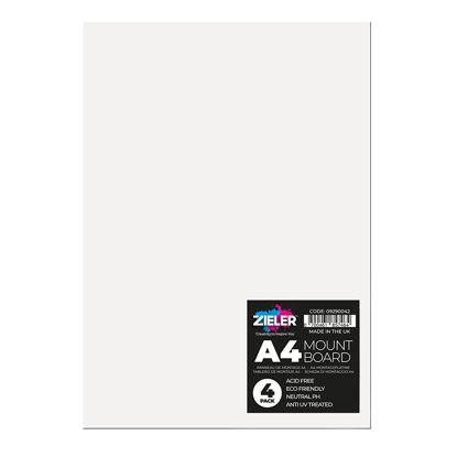 Zieler White Mount Board, 1,4mm, A4, 4 stk.