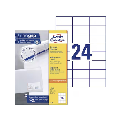 Etikett A4 Avery Ultragrip 3474, 70X37mm