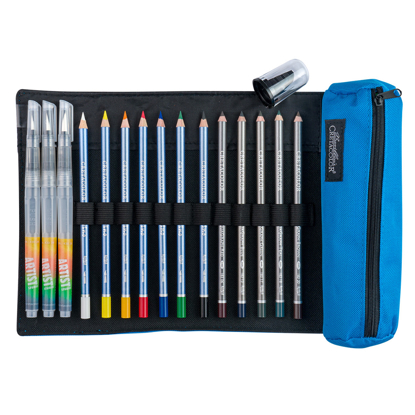 Cretacolor Pencil Wrap Set AQUA - 15 deler
