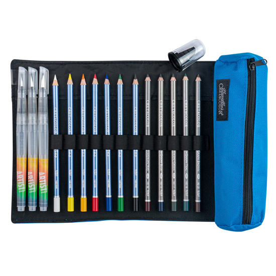 Cretacolor Pencil Wrap Set AQUA - 15 deler